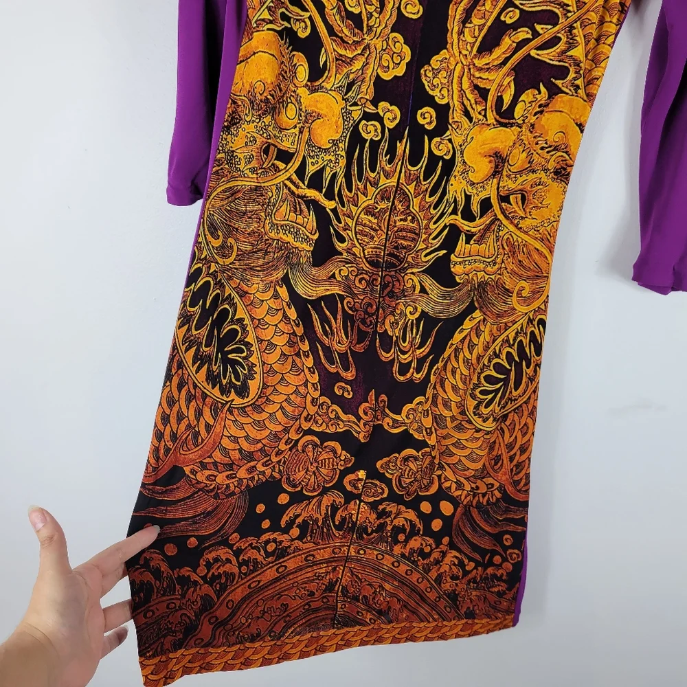 Roberto Cavalli Vintage Y2K Mesh Dragon Print Mini Dress Rare Hard to Find - Picture 3 of 12